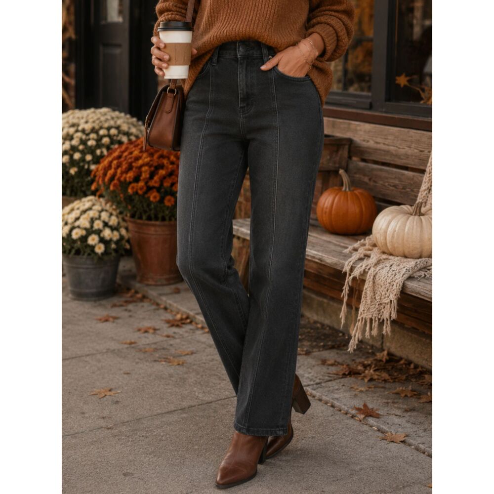 Eunina Codi Super High Rise Dad Jeans Black Straight Leg Stretch Size 3 26W